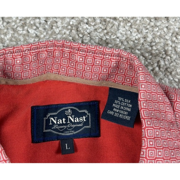 Nat Nast Shirt Mens Large Red Geometric Short Sleeve Button Up Silk Blend Casual - Picture 5 of 8